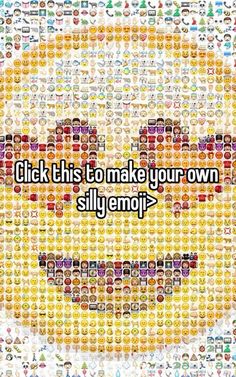 the words click this to make your own silly emoji on a colorful background