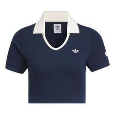 (WMNS) Adidas Originals x Notitle Tennis Crop Short Sleeve Polo Shirt 'Navy' IN1083 Sporty Polo Collar Top For Summer, Adidas Sportswear Tops For Summer, Athleisure Sports Top With Polo Collar, Casual Collared Sports Top, Casual Collared Top For Sports, Adidas Logo Short Sleeve Sportswear Top, Adidas Sporty Top With Three Stripes, Adidas Logo Sportswear Top Short Sleeve, Blue Sportswear Top With Three Stripes