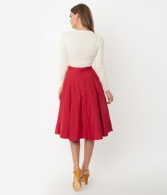 1950s Style Red Button Tab High Waist Swing Skirt – Unique Vintage 1950s Style, Black High Waist, Red Button, 1950s Fashion, Model Pictures, Hat Hairstyles, Retro Inspired, Unique Vintage, Wardrobe Staples