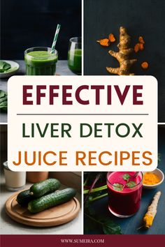 Four images featuring a liver cleanse: two with vibrant liver cleanse juice recipes, one with fresh turmeric root, and one with crisp cucumber. Juicing For Liver Cleanse, Liver Cleansing Juice Recipes, Liver Flush Juice Recipe, Juice For Liver Cleanse, Drinks For Liver Health, How To Regenerate Liver, Liver Cleanse Juice Recipes, Juice For Liver Health, Liver Healing Recipes