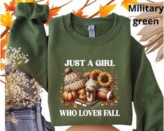 Show off your love for fall with this cozy Sweatshirt. The 'just a girl who loves fall' design adds a touch of autumn vibe to your wardrobe. Perfect for those who adore the fall season and enjoy comfortable clothing. Ideal for wearing during fall festivities, pumpkin picking, bonfires, and Thanksgiving gatherings. Product features - Medium-heavy fabric blend of 50% cotton and 50% polyester for a cozy feel - Ribbed knit collar for shape retention - Classic fit and crew neckline for a comfortable Cute Cozy Fit Tops For Fall, Cute Fall T-shirt, Cute Graphic Print Sweater For Fall, Aesthetic Sweaters, Fall Apparel, Thanksgiving Sweatshirt, Fall Festivities, Pumpkin Picking, Lover Sweatshirt