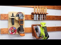 there are many tools hanging on the wall