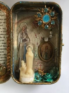 Mary Altar, Pocket Shrine, Shrines Art, Catholic Crafts, Altoid Tin, Altoids Tins, Altered Tins, Our Lady Of Lourdes, Lady Of Lourdes