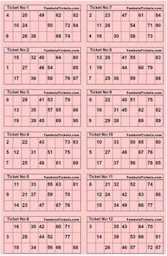 a pink ticket sheet with numbers and times on the front, in black font that says tickets not