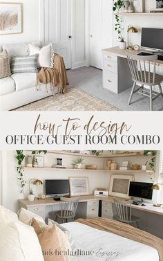 home office guest room combo Bedroom And Office Combo Ideas, Office Bedroom Combo, Bedroom Home Office Ideas, Guest Room Combo, Shared Home Office, Spare Room Office, Bedroom Office Combo, Guest Room Office Combo, Spare Bedroom Office