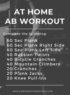 an exercise poster with the words at home ab workout