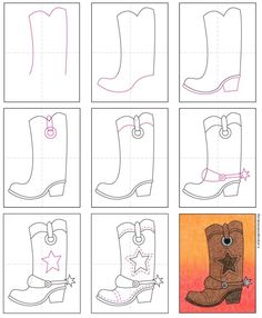 how to draw cowboy boots step by step with pictures and instructions for children's drawings