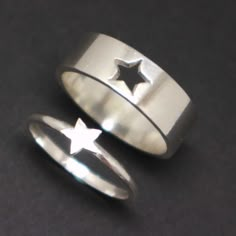 "Star Wedding and Engagement Ring. You will get a set of 2 rings or 1 ring of your choice. Please write your size at the personalize section. Base Material: 925 Sterling Silver Men Ring Depth: 7mm Women Ring Depth: 5mm Metal Stamped: 925 Thickness: 1.5mm Ring Size: We can make from US 4 - 14. We accept half-size. Please state after order. SPECIAL ANNOUNCEMENT 1. Please visit https://www.etsy.com/shop/yhtanaff for more designs. 2. Subscribe our newsletter to receive a Coupon Code for 10% discount His And Her Ring, Star Couple, Wedding And Engagement Ring, Bat Shape, Celestial Ring, New Rock