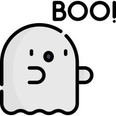 a cartoon ghost with the words boo on it's face, and an emoticive expression