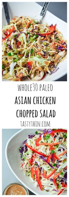 Asian Chicken Chopped Salad (Whole30 Paleo) - a deliciously nutritious salad with a sweet and tangy Asian dressing, free of soy or sugar! | tastythin.com Paleo Salad, Asian Dressing, Whole 30 Lunch, Carrot Bread, Chicken Chopped Salad, Paleo Salads, Resep Salad, Whole 30 Diet, Resep Diet