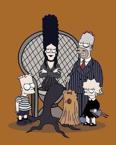 the simpsons family is sitting in a chair with their children on halloween day, and they are all dressed up