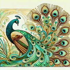 a painting of a peacock with lots of feathers