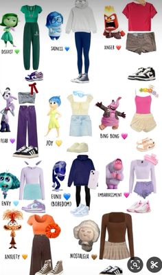 Innside ut 2 outfit Disney Movie Group Costumes, Disney Themed Spirit Week Ideas, Envy Inside Out Costume Ideas, Monsters Inc Boo Halloween Costume, Inside Out 2 Disneybound, Disney Costumes For 2, Disney Bounding Group Outfits, Inside Out Spirit Week, Simple Characters To Dress Up As