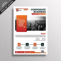 a corporate business flyer template with orange and black colors on the front, in an elegant style