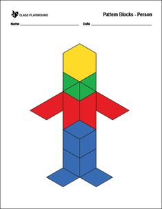 the pattern blocks person is made out of three different colors