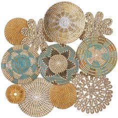 several woven baskets with different designs on them