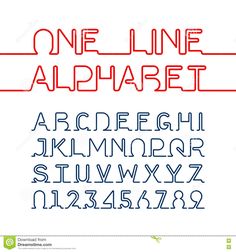 one line alphabet in red and blue