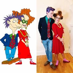 a man and woman dressed up as cartoon characters