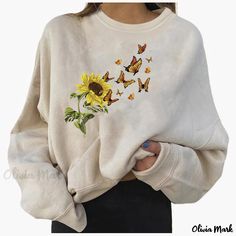 Olivia Mark - Minimalist Butterfly Collection Relaxed Fit Sweater Puff Long Sleeve Top, Athletic Tops Women, Butterfly Sweater, Athletic Wear Womens, Girls Sweatshirts, Striped Shirt Women, Butterfly Collection, Workout Tops For Women, Tunic Tops Casual