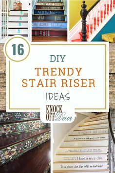 Decorate Steps Staircases, Wallpapered Stair Risers, Stair Riser Ideas Diy Paint, Stairway Riser Ideas, Stair Decals Staircases, Stenciled Stair Risers Paint, Stair Riser Ideas Vinyl Decals, Decorated Stair Risers, Painted Step Risers