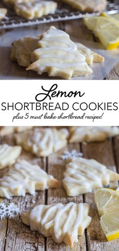 lemon shortbread cookies on a wooden table