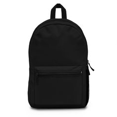 This black backpack is made from spun polyester and weights 1.3 lbs, just enough to be light, strong and long-lasting. Grab it, stow it, throw it onto the seat next to you, this backpack can take it, and so will you, wherever you go! .: 100% polyester .: Lightweight and waterproof .: Adjustable shoulder straps All Black Backpack, Big School, Black Backpacks, Work Backpack, Minimalist Backpack, Minimalist Travel, Laptop Rucksack, Sewing Tags, Waterproof Backpack