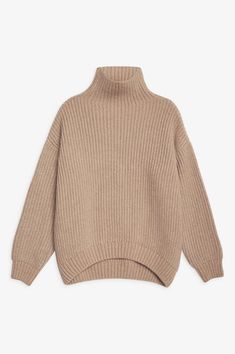 With its oversized, cocoon shape and funnel turtle neck, this timeless knit offers a cozy and sophisticated layer to add to your seasonal wardrobe. Fit: Model is 5'9" and wears the size XS. Materials and Care: 25% alpaca, 25% wool, 25% polyamide, 25% polyacrylic. Dry clean. Made in Turkey. Return Policy Caramel Sweater, Camel Sweater, Oversized Beige Funnel Neck Sweater, Oversized Merino Wool Sweater With Ribbed Collar, Chic High-neck Textured Knit Sweater, Anine Bing Sydney Sweater, Fine-knit Turtleneck Sweater, Leather Leggings Outfit, Funnel Neck Sweater