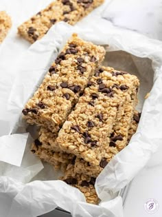 homemade granola bars are stacked on top of each other