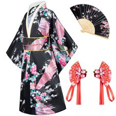 PRICES MAY VARY. Material:High quality satin polyester(Imitation silk) Package includes: Kimono robe , Belt, Backband, Silk folding fans，Hairstick -5 piece set Suit for: Daily wear ,Children party dress,Fun as birthday or holiday gifts,Halloween party uniforms, Cosplay party uniforms. A great costume or gift for festival and so on This kimono Yukata robe with classic traditional Japanese style will provide you a soft and comfortable experience.Luxurious silky feel and look, It is light weight an Japanese Kids, Kimono Gown, Cute Kimonos, Baby Costumes Girl, Folding Fans, Dress Kimono, Children Party, Lounge Robes, Kimono Yukata