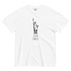 New York City -- The City that never sleeps. Included in our Doodle Art Around the World collection, this proudly exclaims your heritage or love for the iconic city. Simple black and white sketches help deconstruct the seriousness of the graphic tee trends recently.  What happened to having fun? Well we had fun with this design and hope you do too :) * 100% ring-spun cotton * Fabric weight: 6.1 oz/yd² (206.8 g/m²) * Garment-dyed * Relaxed fit * 7/8″ double-needle topstitched collar * Twill-taped neck and shoulders for extra durability * Double-needle armhole, sleeve, and bottom hems * Blank product sourced from Honduras This product is made especially for you as soon as you place an order, which is why it takes us a bit longer to deliver it to you. Making products on demand instead of in b New York Shirt, New York Tshirt, New York Tee Shirt, New York Statue, New York T Shirt, Black And White Sketches, City That Never Sleeps, Statue Of Liberty, New York City