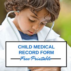 A Child's Medical Form Printable--Keep track of your child's height, weight, and shot records with this free #printable Medical History Form, Family Medical History, Medical Form, Kid Dates, Printable Forms, Binder Ideas, Medical Binder, Health Record