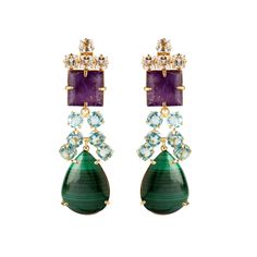 Introducing our Malaga Errings—a harmonious blend of semiprecious stones. Handcrafted in 14K Gold plated 925 Sterling Silver. The removable drop provides versatile styling, perfect for complementing various outfits. 3 ways-convertible. Purple And Green Jewelry, Bulgari Earrings, Interchangeable Earrings, Malachite Earrings, French Clip, Malachite Jewelry, Antique Bridal Jewelry, Jeweled Earrings, Green Jewelry