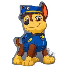 a cardboard cutout of a cartoon dog wearing a police hat and blue overalls