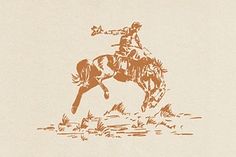 a drawing of a man riding on the back of a horse with a lasso