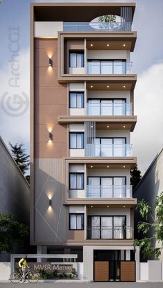 an architectural rendering of a modern apartment building