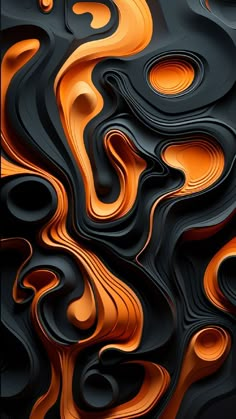 an orange and black background with wavy lines