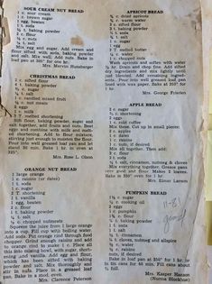 an old recipe book is open to show the contents and instructions for making coffee cake