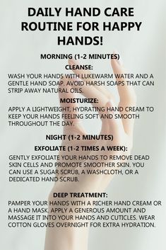 Hey there!  We all want soft, healthy hands, but with constant hand washing and sanitizing, it's easy for them to get dry and rough.  Don't worry, this simple routine will keep your hands feeling amazing! Bonus Tip: Keep a small bottle of hand cream at your desk or in your bag for on-the-go touch-ups. How To Soften Your Hands, Soft Hands Routine, How To Make Your Hands Soft, How To Have Soft Hands