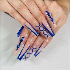 2023 nail inspo trendy nails ideas Silver Royal Blue Nails, Yellow And Royal Blue Nails, Royal Blue Almond Nails Design, Stiletto Blue Nails, Royal Blue Long Nails, Black And Royal Blue Nails, Royal Blue Stiletto Nails, Blue Nails With Diamonds, Royal Blue And Black Nails