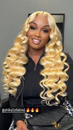 Blonde Wig With Wand Curls, Blonde Wand Curls Black Women, Blond Wig Side Part Black Women, 613 Middle Part With Curls, Side Part Blonde Wig Black Women Curls, Galaxy Hair, Long Curly Wig, Big Curly Hair, Women's Wigs