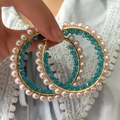 This Unique Pair Is A Wonderful Addition To Your Wardrobe And Your Style; Sure To Get Lots Of Compliments! Gsun0h50200hvqx Gshmhk00u00m20w Blue Hoop Earrings For Summer, Blue Beaded Hoop Earrings For Summer, Blue Small Hoop Beaded Earrings For Summer, Elegant Blue Hoop Earrings For Summer, Beaded Pearl Hoop Earrings For Party, Pearl Beaded Hoop Earrings For Parties, Blue Hoop Earrings For Spring, Summer Party Hoop Earrings With Colorful Beads, Summer Party Colorful Beaded Hoop Earrings