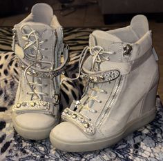 Women’s Rhinestone Guisippe Zanotti for Jennifer Lopez Tiana Wedge Sneakers. In excellent condition. Sold out Everywhere! Sneakers Sketch, High Top Wedge Sneakers, Hidden Wedge Sneakers, Zanotti Shoes, Giuseppe Zanotti Shoes, Swag Shoes, Wedge Sneakers, Shoe Closet, Sneakers Outfit