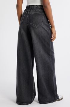 Amp up your street style in '90s-inspired ultrabaggy jeans cut from perfectly faded cotton-blend denim and tethered by a sporty drawstring waist. 33" inseam; 29" leg opening; 13 1/4" front rise; 16" back rise (size 29) Zip fly with button and drawstring closure Five-pocket style 70% cotton, 30% rayon Machine wash, tumble dry Imported Fall Wardrobe Essentials, Mens Uggs, Jean Shirt Dress, 90s Inspired, Baby Boy Shoes, Hair Fragrance, Sports Blazer, Denim Jumpsuit, Fashion Help