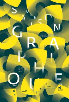 an abstract poster with yellow and green shapes