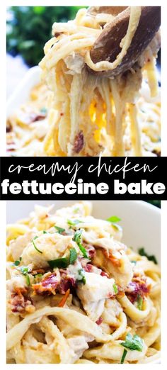 creamy chicken fettuccine bake is an easy dinner recipe