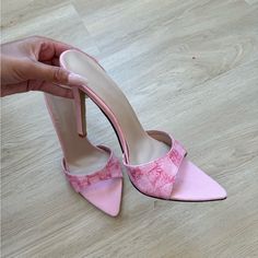 Uk Size 40, Fit Like Womens 9. Super Cute, I’m 5’10 And Unfortunately Cannot Walk In These To Save My Life Lol Never Worn. Trendy Fabric Heels Fitted, Trendy Fabric Heels With Fitted Design, Summer Fabric Heels, Spring Fabric Heels With Pointed Toe, Chic Pink Fabric Heels, Pink Fabric Heels For Party, Spring Fabric Heels Fitted, Spring Fabric Fitted Heels, Fitted Fabric Heels For Spring