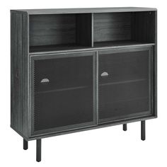 a black cabinet with two doors and drawers