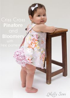 FREE Baby Pinafore and Bloomers Pattern - Melly Sews Free Baby Clothes, Melly Sews, Diy Sy, Girls Dress Sewing Patterns, Diy Bebe, Retro Baby, Beginner Sewing Projects Easy, Baby Clothes Patterns, Baby Sewing Patterns