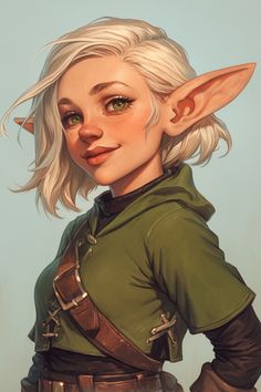 an elf with white hair and green eyes