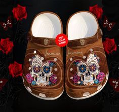 Get your product: Leather Sugar Skull Mexico Crocs Shoes Birthday Gifts Women - Skull Roses Shoes Croc Clogs Customize - Cr-Ne0142
1. PRODUCT INFORMATION:

Incredibly light and fun to wear.
Water-friendly and buoyant; weighs only ounces.
Ventilation ports add breathability and help shed water and debris.
Easy to clean and quick to dry.
Upper: Croslite.
Lining: Croslite.
Sole: Croslite.
2. SIZE CHART:
3. RETURN:
We will gladly issue you a replacement item or issue a refund back to your original f Heart Roses, Croc Shoes, Crocs Clog, Wooden Shoe, Comfortable Footwear, Rose Shoes, Crocs Crocband, Crocs Clogs, Clog Shoes